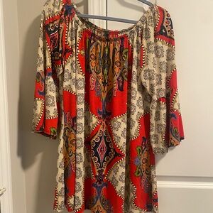 Voll Boutique Bohemian Red and Cream Women's Blouse Stretch 2X
